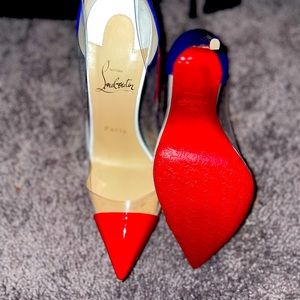 AUTHENTIC CHRISTIAN LOUBOUTIN red blue patent clear PVC point toe pump